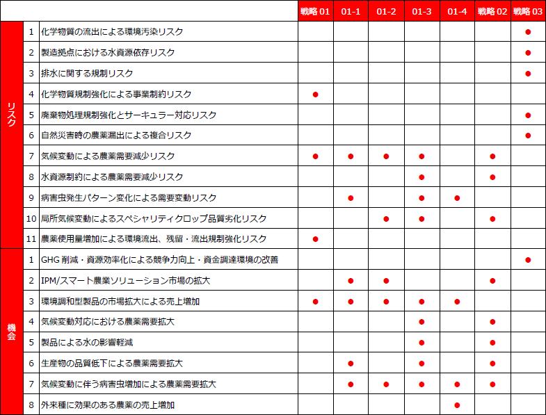 表（画像イメージ）：自然関連リスク・機会と戦略別対応策