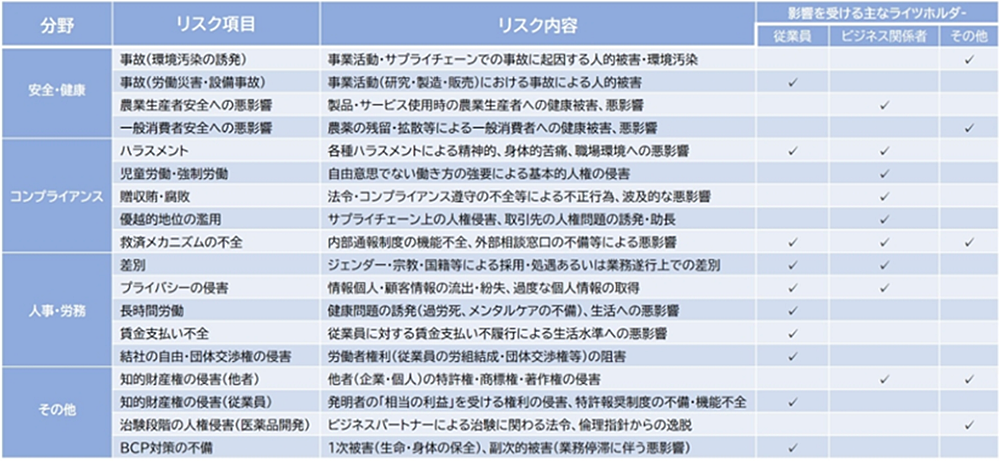 画像: 表2: 日本農薬における人権侵害リスク一覧
